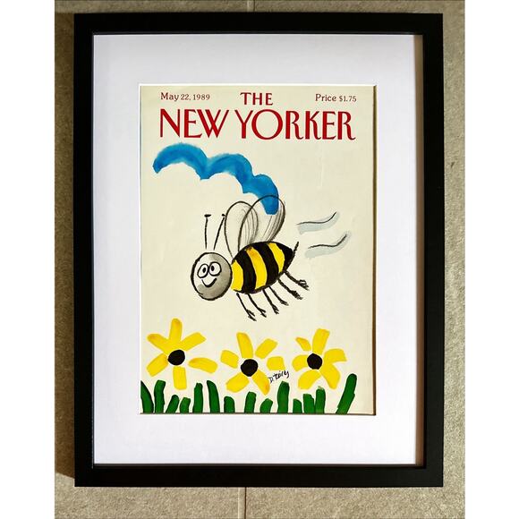 Framed 1989 New Yorker Magazine May 22 Reilly Honey Bee & Flowers - Picture 2 of 4
